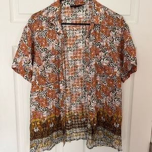 Flowy botanical boho button down shirt